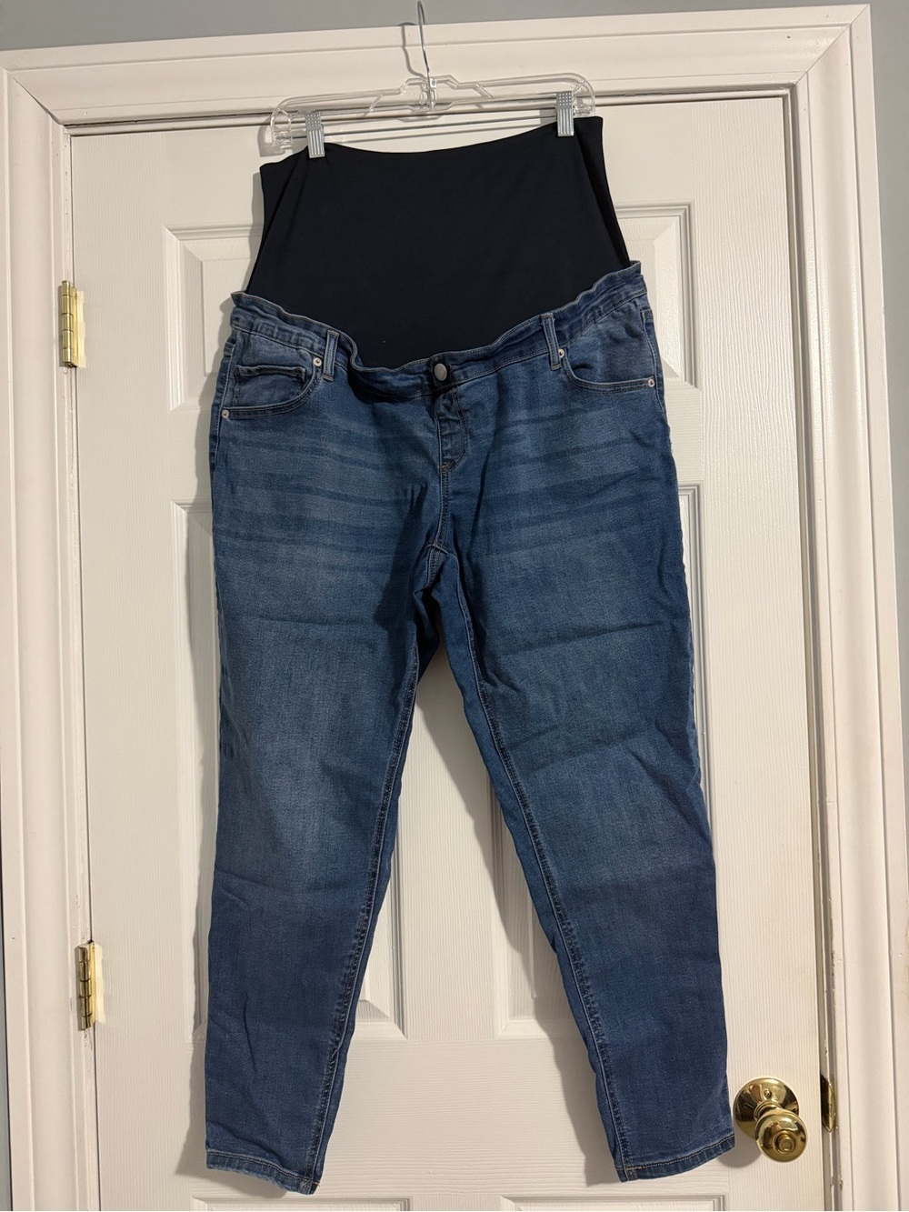 Maternity Dark Blue Skinny Jeans with Black Stretch Panel